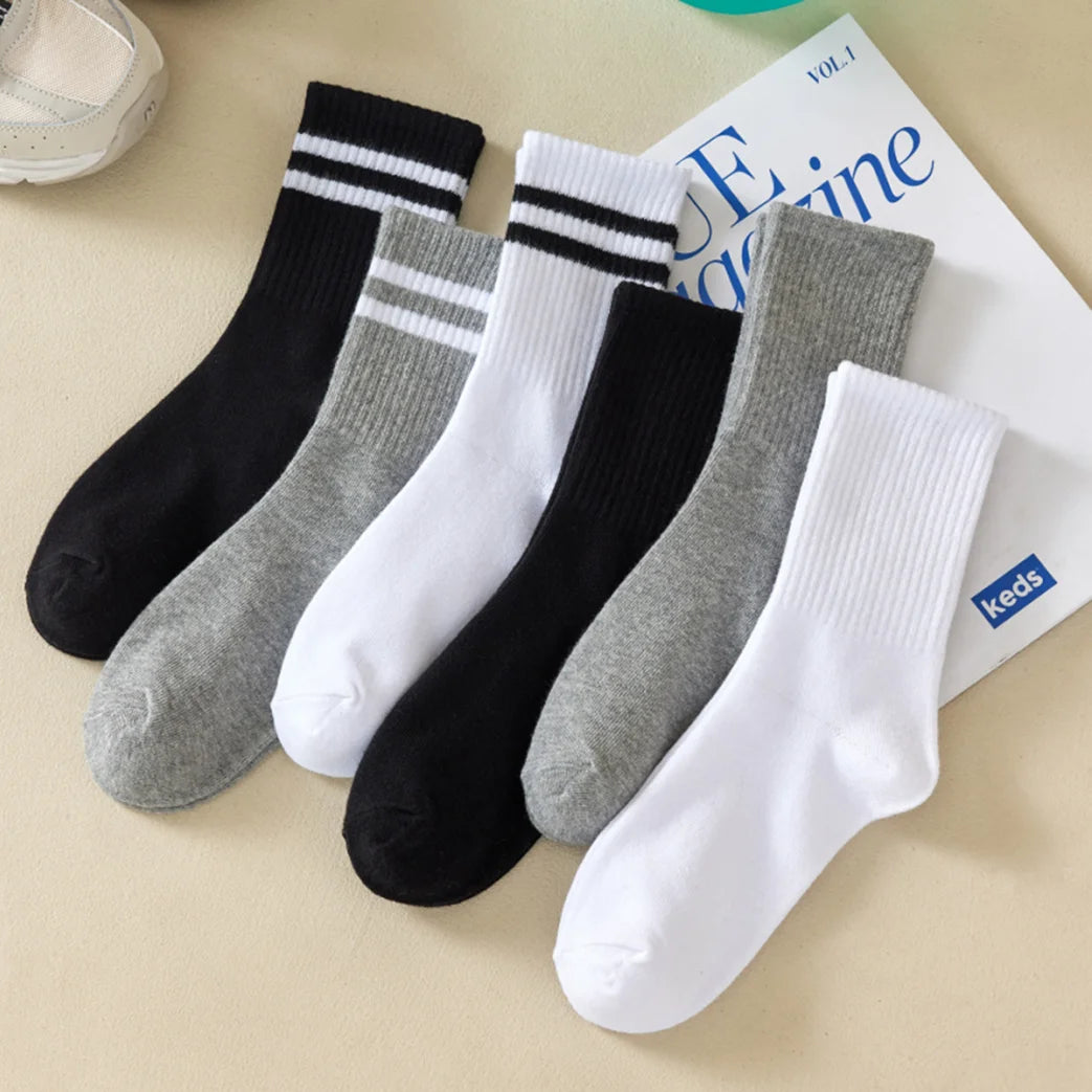 3/6 Pairs Women Mid-Tube Socks Solid Colour Autumn Winter Breathable Comfortable Sport Sweat Absorbent Man And Women's Socks