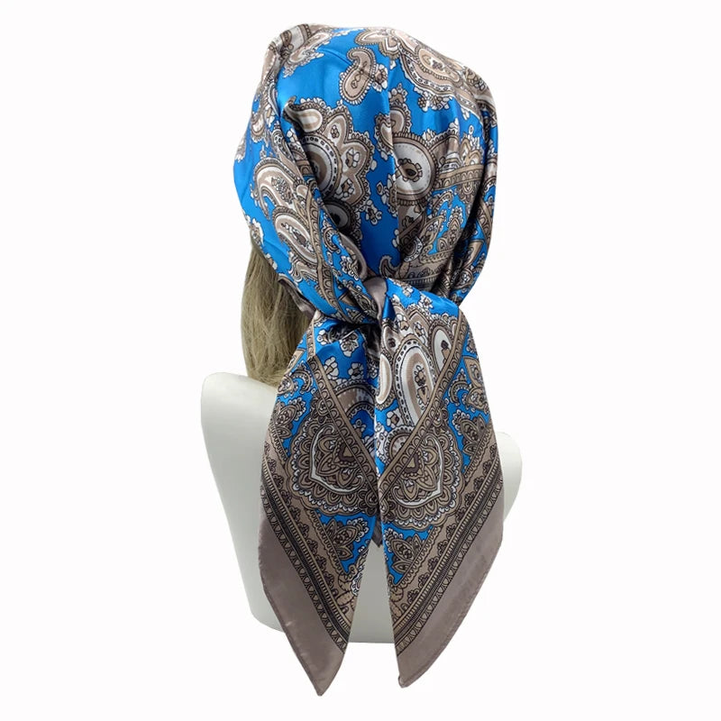 Women's Square Scarf 90cm Printed Silk Feel Headscarf and Shawl