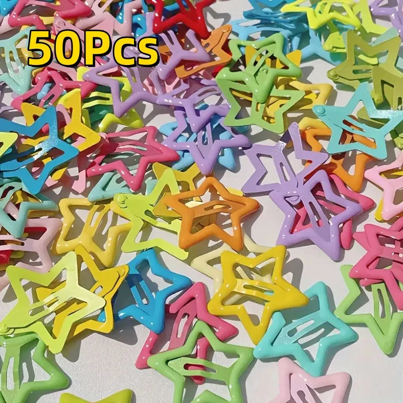 Star Hair Clips Set with Hollow-Out Alloy Design for Girls