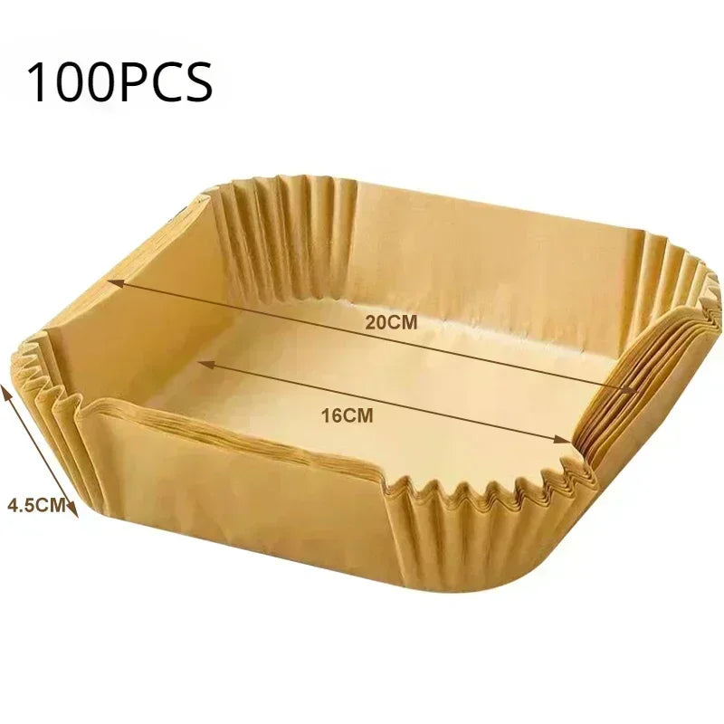1/100PCS Air Fryer Disposable Paper Square Round Baking Paper Barbecue Plate NonStick Mat Kitchen Oven Oil Absorbing Paper Tool