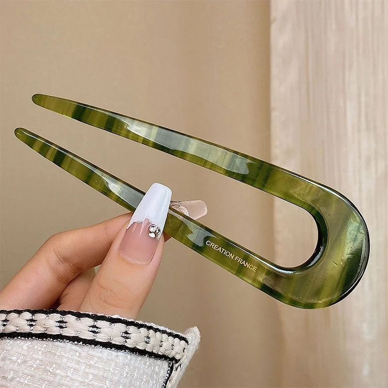 U-Shaped Hair Sticks Acetate Acrylic Hair Fork Hair Clips Fashion Bow Hairpin Geometric Headwear Women Girls Hair Accessories