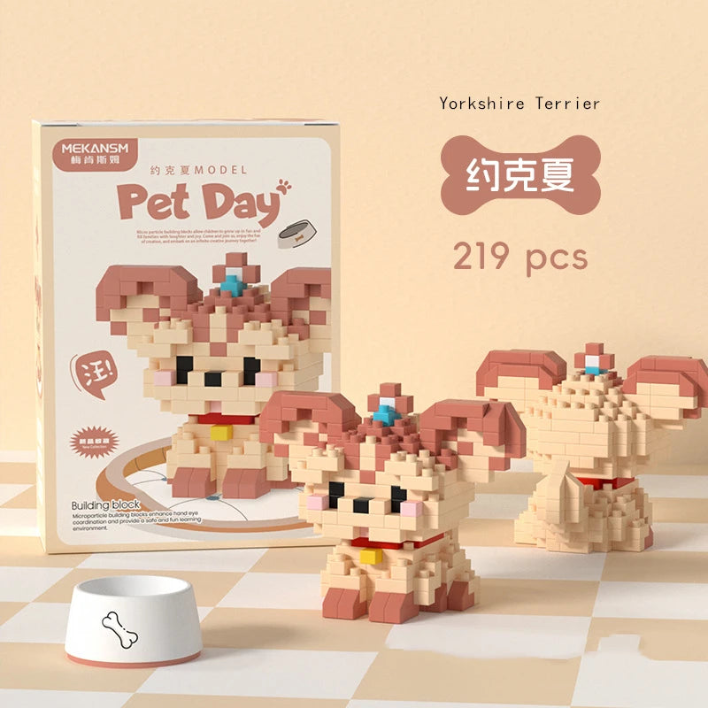 Mini Dog & Cat Building Block Model – Cute Pet Ornament