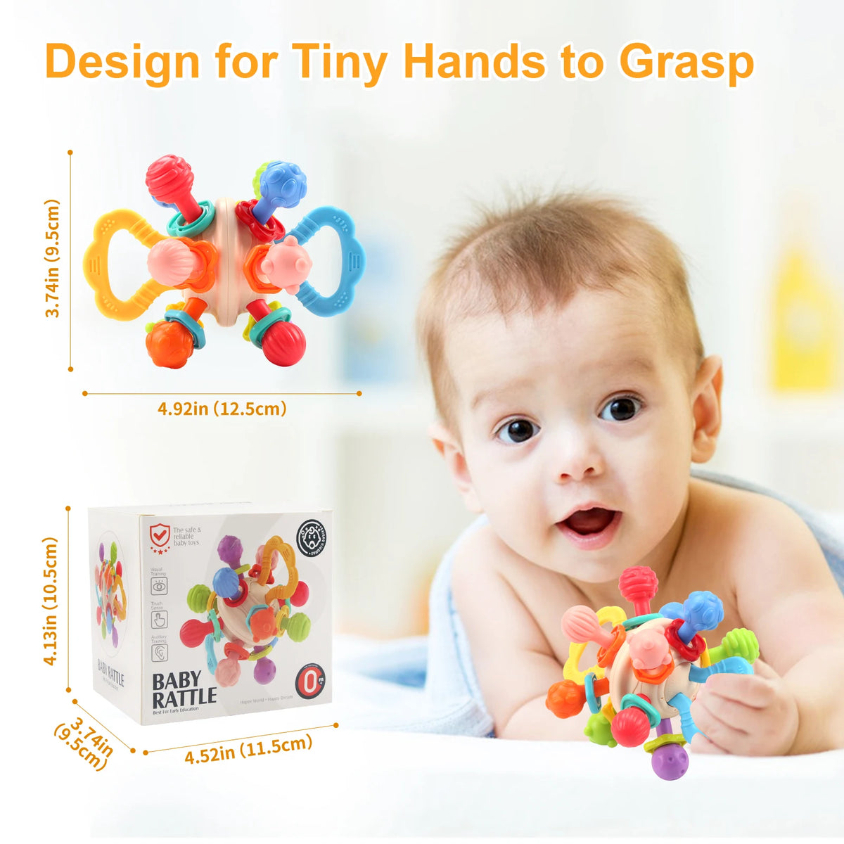 Baby Silicone Grasping Ball – Soft Sensory Rattle Teether Toy