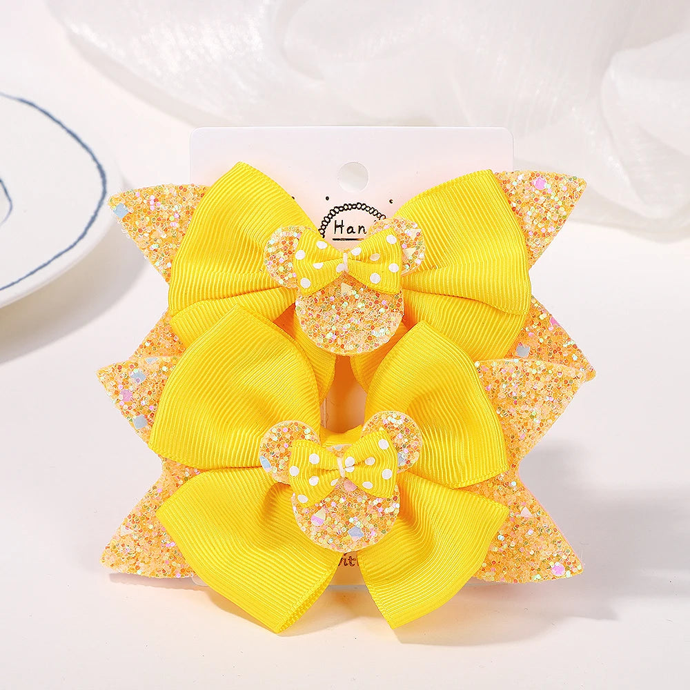 2Pcs/lot 3.9in Big Bows Hair Bangs Clip for Little Girls cartoon Party Headdress Sweet Polka Dot Bow Hair Clip Set