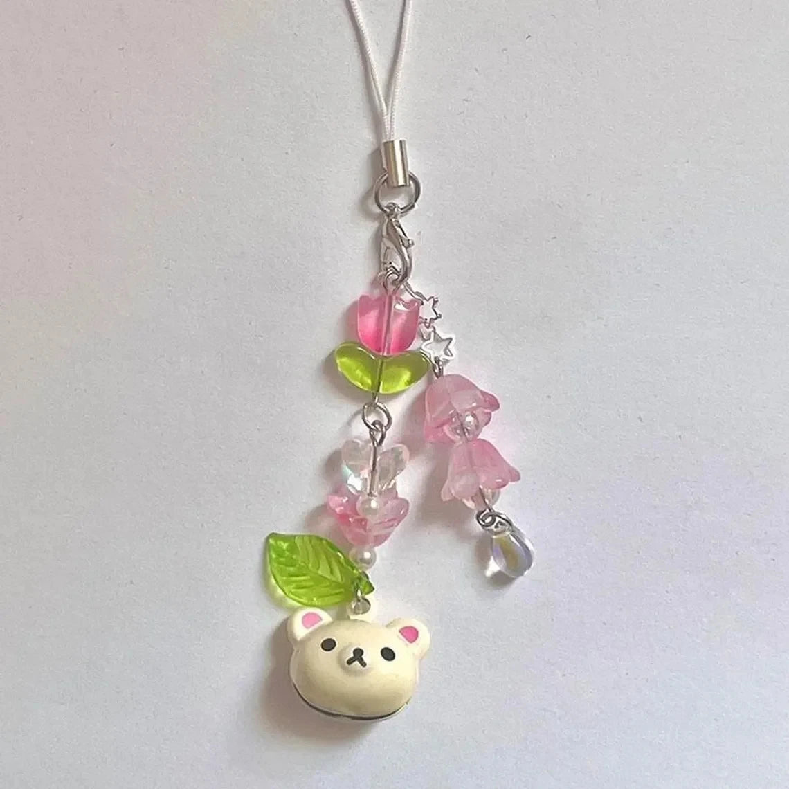 Beaded Phone Charm, Cute Bear Strawberry Chain Y2K Accessory
