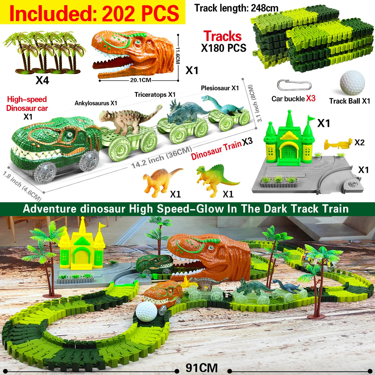 Dinosaur Race Track Toy Set – Flexible Track and Racing Car