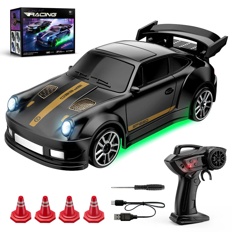1:64 Mini RC Drift Car with 4WD, LED Lights and USB-C Charging