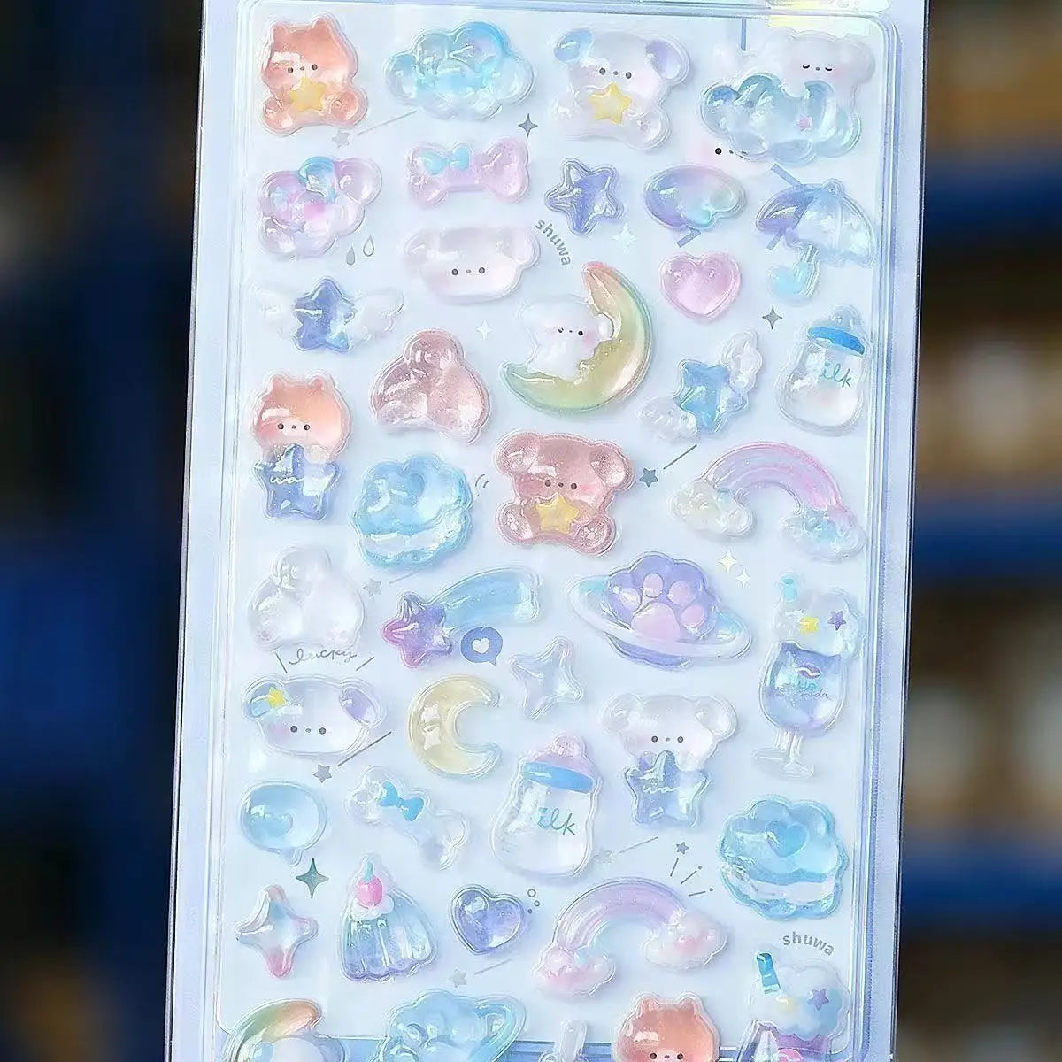 Kawaii 3D Jelly Resin Stickers Cute Cartoon Sparkle Transparent Decals for Scrapbooking Phone Case Laptop DIY Decor