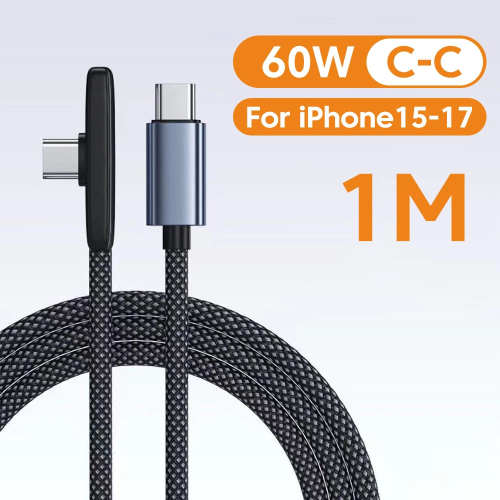 100W USB to Type C Fast Charging 90° Elbow Data Cable PD USB C Super Charging Game Cable for Samsung S23 S22 Huawei POCO Realme
