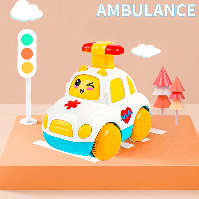 Baby Toy Cars for Toddlers – ABS Push and Go Cartoon Trucks