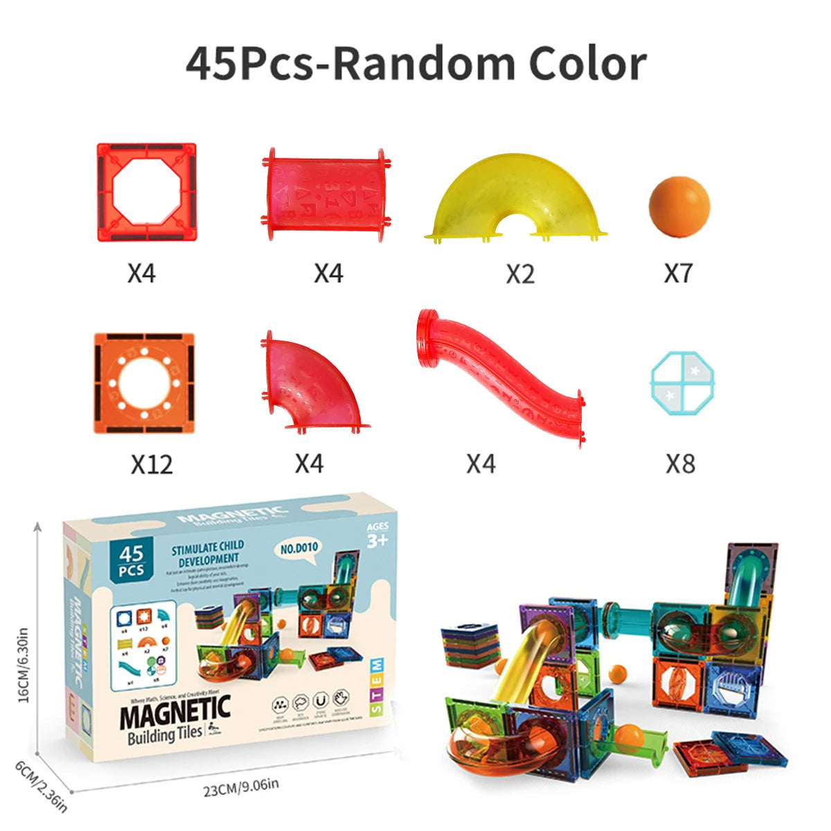 Magnetic Tiles Building Blocks with 3D STEM Marble Run