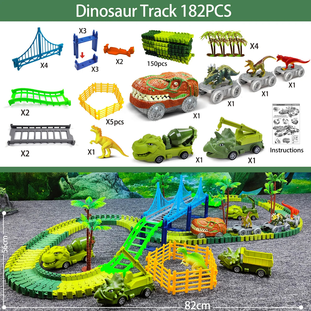 Dinosaur Track Toy – Kids Electric Track Car with Lights