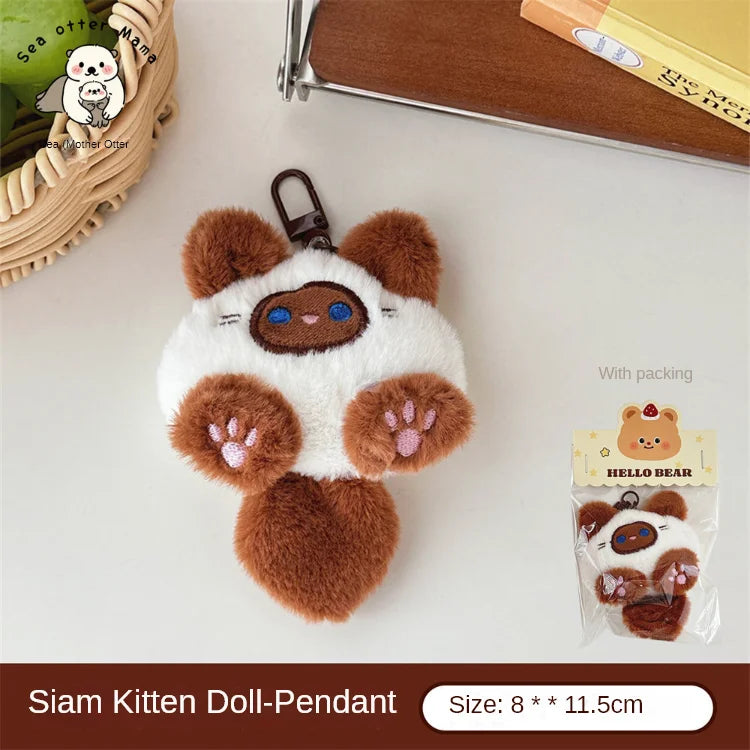Plush Cat Keychain – Cute Backpack Pendant Charm