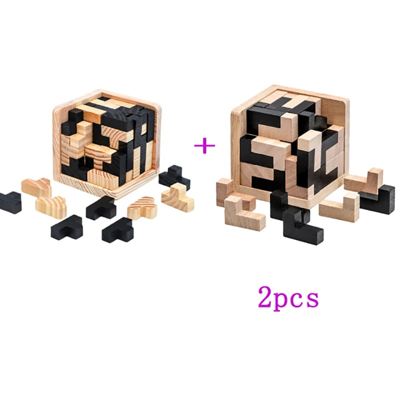 3D Wooden Cube Puzzle – Interlocking Brain Teaser Game