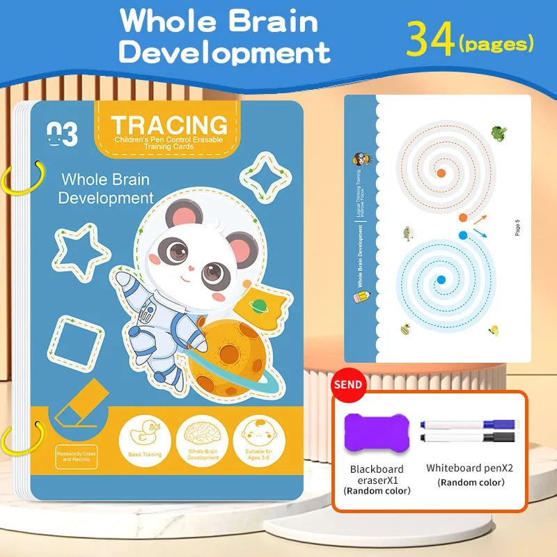 Reusable Tracing Workbook 34-Page Handwriting Practice Book for Kids
