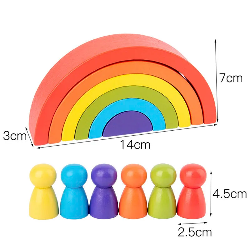 Wooden Rainbow Building Blocks – Montessori Stacking Balance Toy