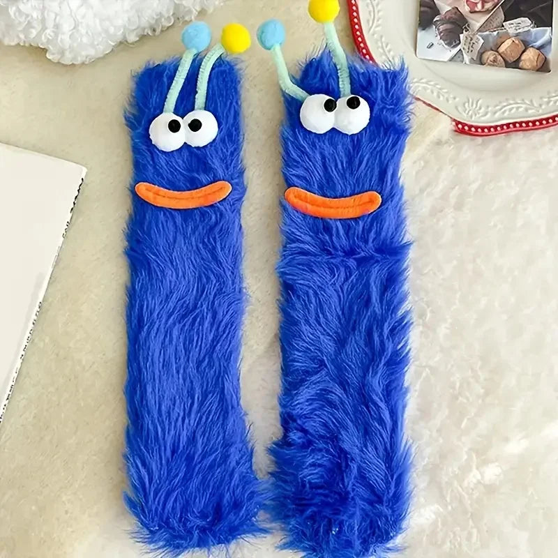 3D Monster Plush Socks, Soft Cartoon Character Socks with Face, Cute Novelty Gift.