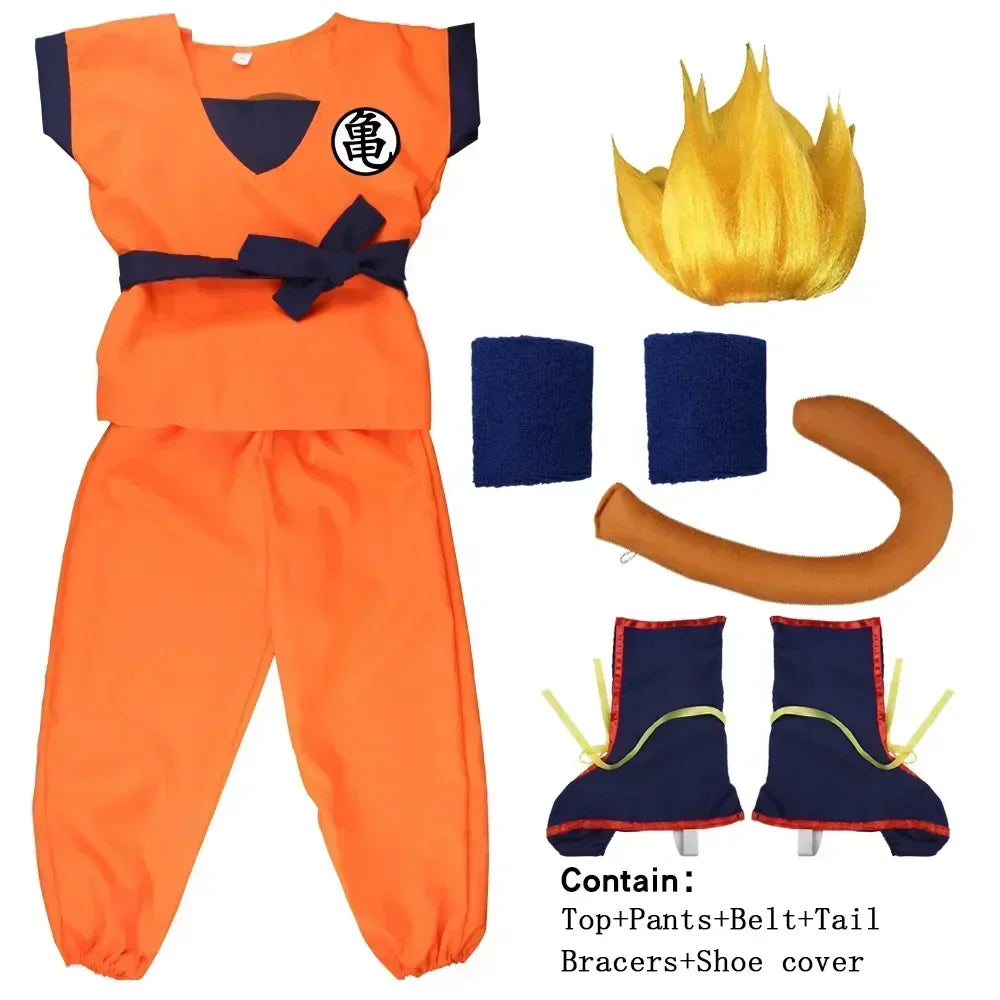 Halloween Adult Kids Suits Son Goku Gui Carnival Anime Cosplay Holiday Costumes Tail Wrister Wig Blue Gold Children Dress Up