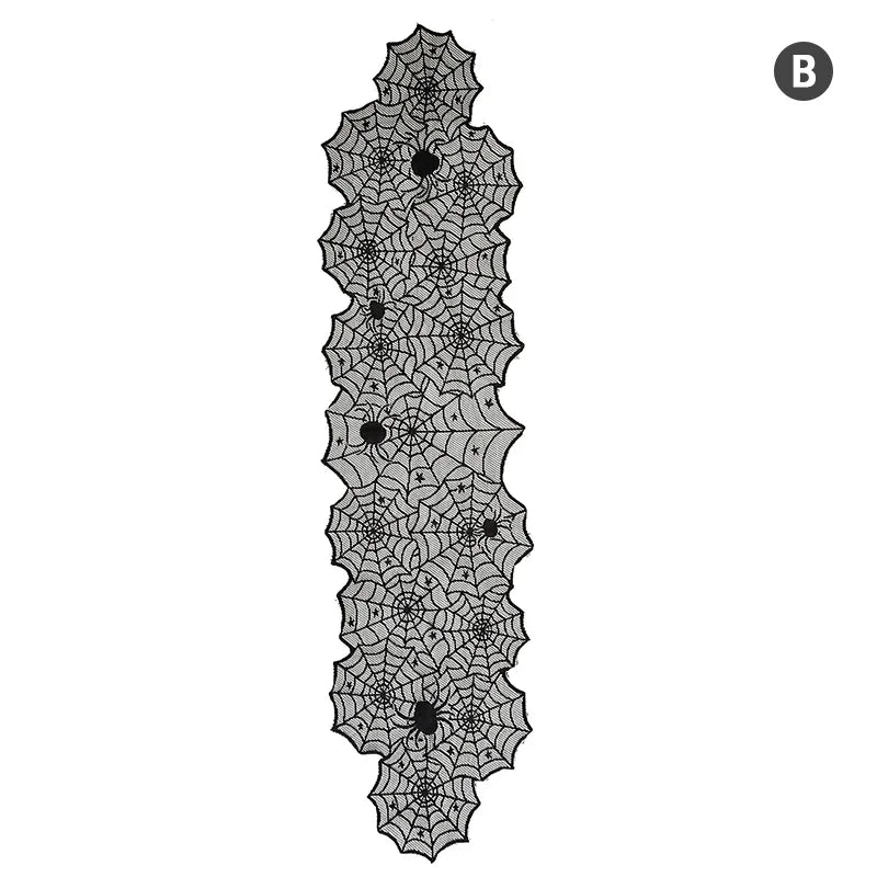 Halloween Spider Web Tablecloth – Black Lace Table Runner