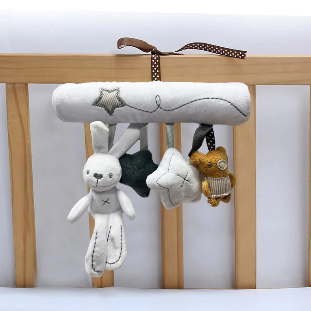 Hanging Baby Crib Toy with Rattle – Bunny & Bear Plush