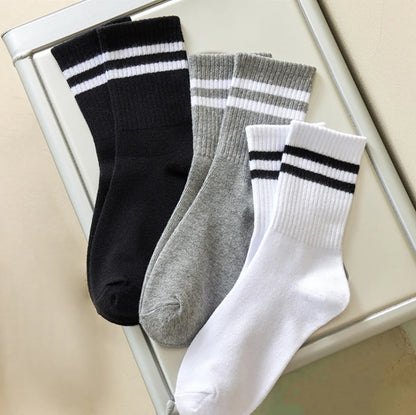 3/6 Pairs  Women Mid-Tube Socks Solid Colour Autumn Winter Breathable Comfortable Sport Sweat Absorbent Man And  Women's Socks