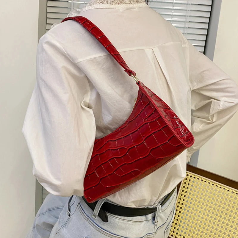 Women’s Shoulder Bag – Soft PU Baguette Handbag with Zipper