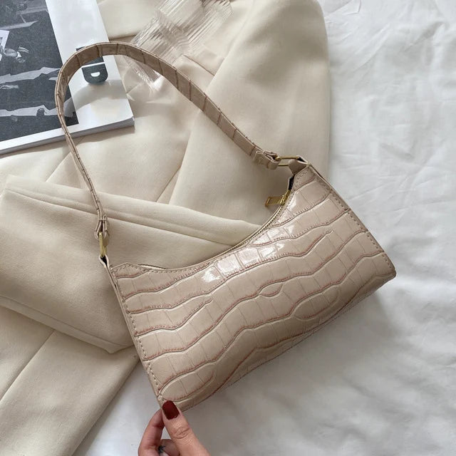 Women’s Shoulder Bag – Soft PU Baguette Handbag with Zipper