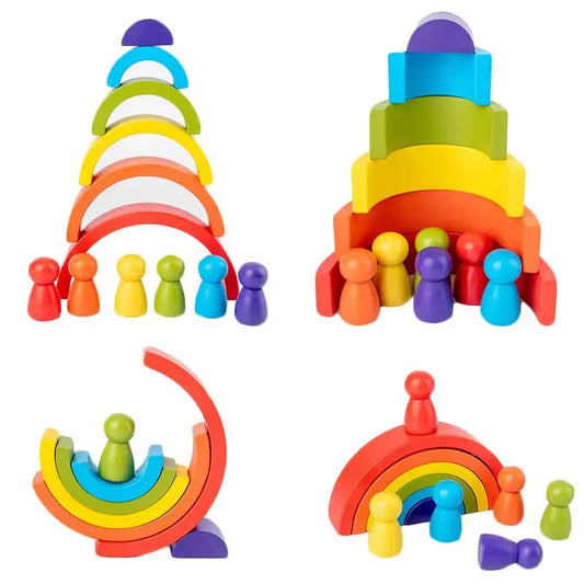 Wooden Rainbow Stacking Toy – Montessori Balance Building Blocks