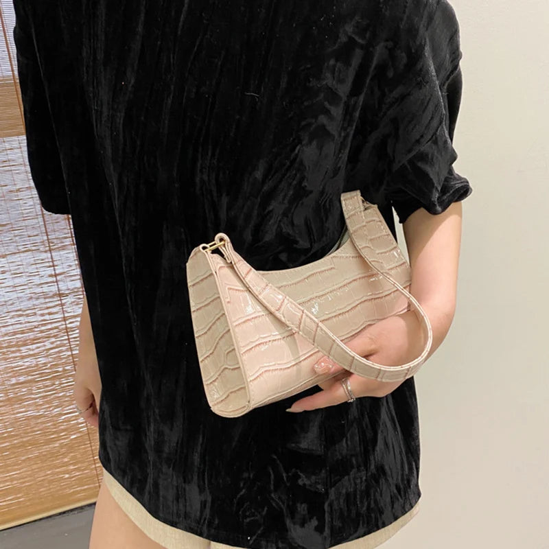 Women’s Shoulder Bag – Soft PU Baguette Handbag with Zipper