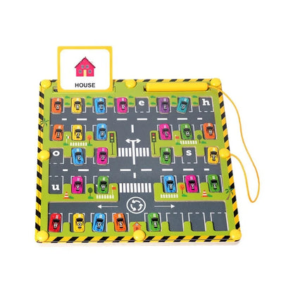Montessori Magnetic Alphabet Maze Letter Puzzle Wooden Educational Toy Parking Lot Drawing Board Early Learning Activities Gifts