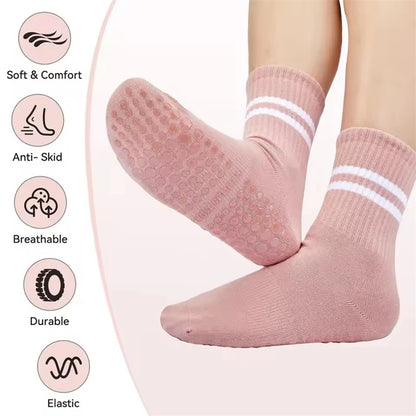 3 Pairs Women Long Yoga Socks Silicone Anti-Slip Grips Non Skid Socks Ideal for Pilates Barre Ballet Dance Home Workout Fitness