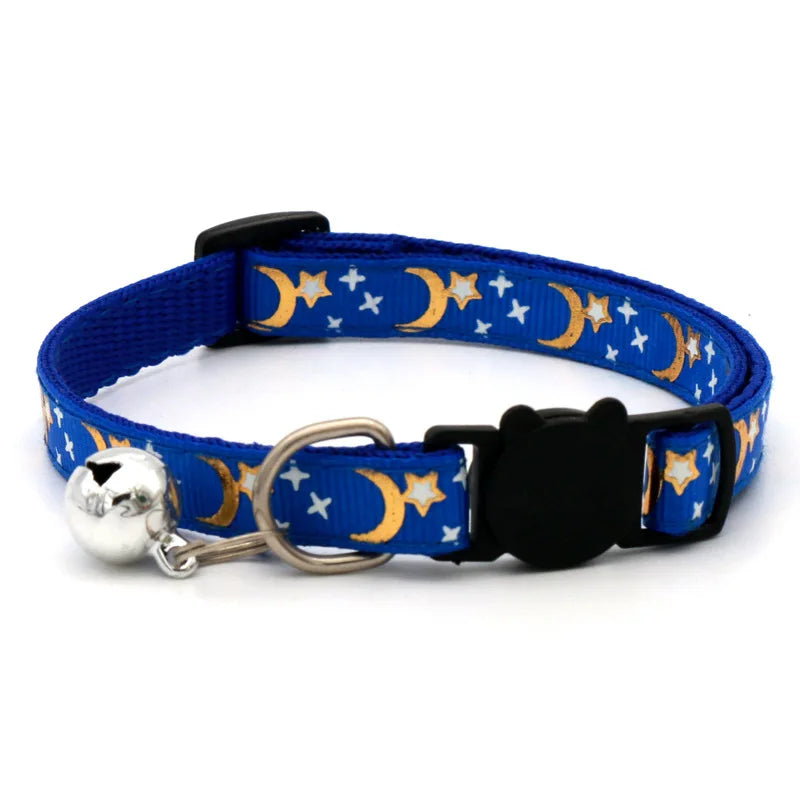 Cat Collar With Bell Adjustable Breakaway Star Moon Design