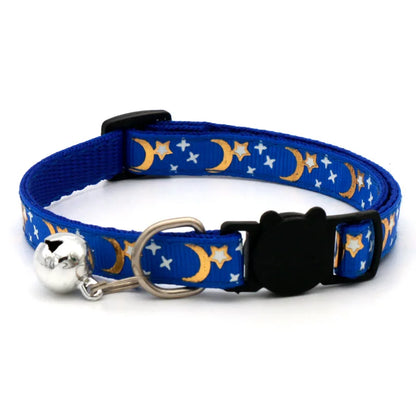 Cat Collar With Bell Adjustable Breakaway Star Moon Design
