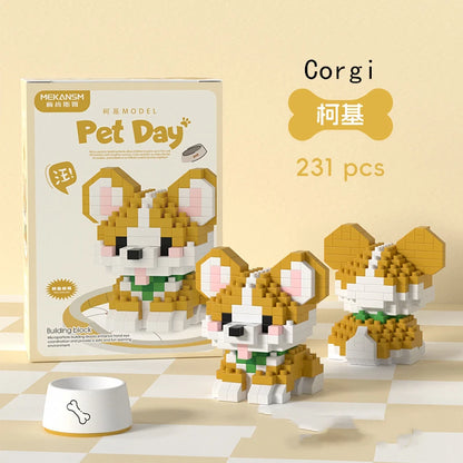 Mini Dog & Cat Building Block Model – Cute Pet Ornament