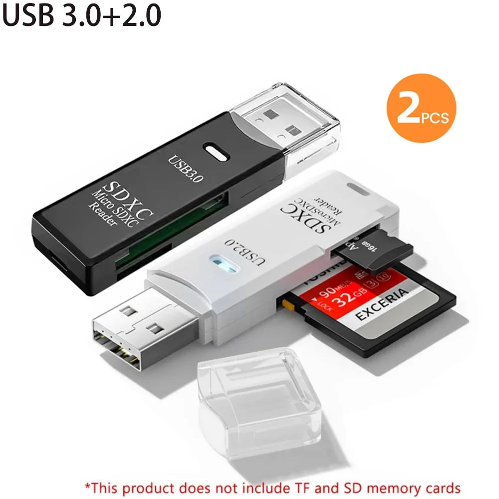 2-in-1 USB 3.0 High Speed Card Reader TF Memory Card Adapter Portable USB Flash Drive Design for PC Laptop Office Accessories