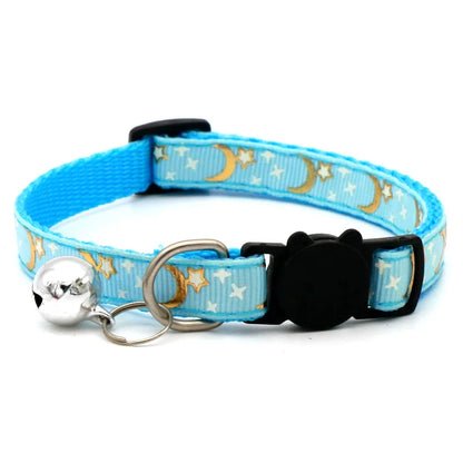 Cat Collar With Bell Adjustable Breakaway Star Moon Design