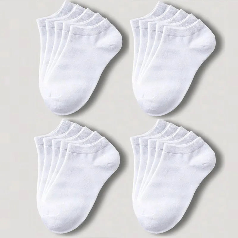 1-20pairs Wholesale Unisex Socks, Breathable Sports Socks, Solid Color Boat Socks, Comfortable Cotton Ankle Socks, White