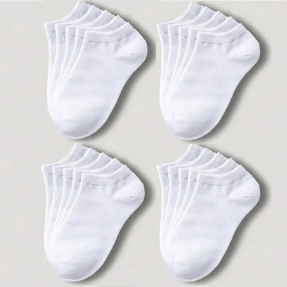 1-20pairs Wholesale Unisex Socks, Breathable Sports Socks, Solid Color Boat Socks, Comfortable Cotton Ankle Socks, White
