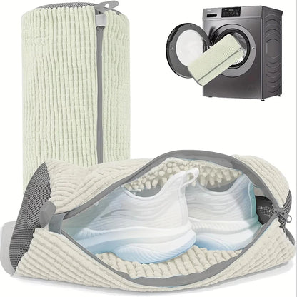 Fluffy Fiber 360 °   Surround Cleaning Shoe Washing Bag - Reusable Durable Machine-Washable Laundry Bag with Zipper Closure(1Pc)