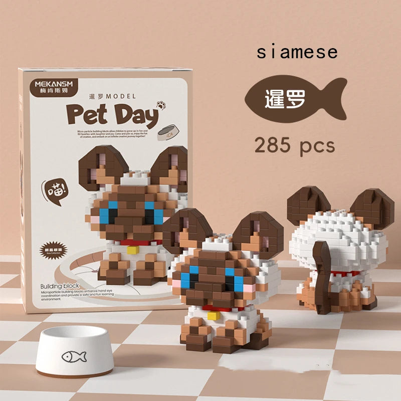 Mini Dog & Cat Building Block Model – Cute Pet Ornament
