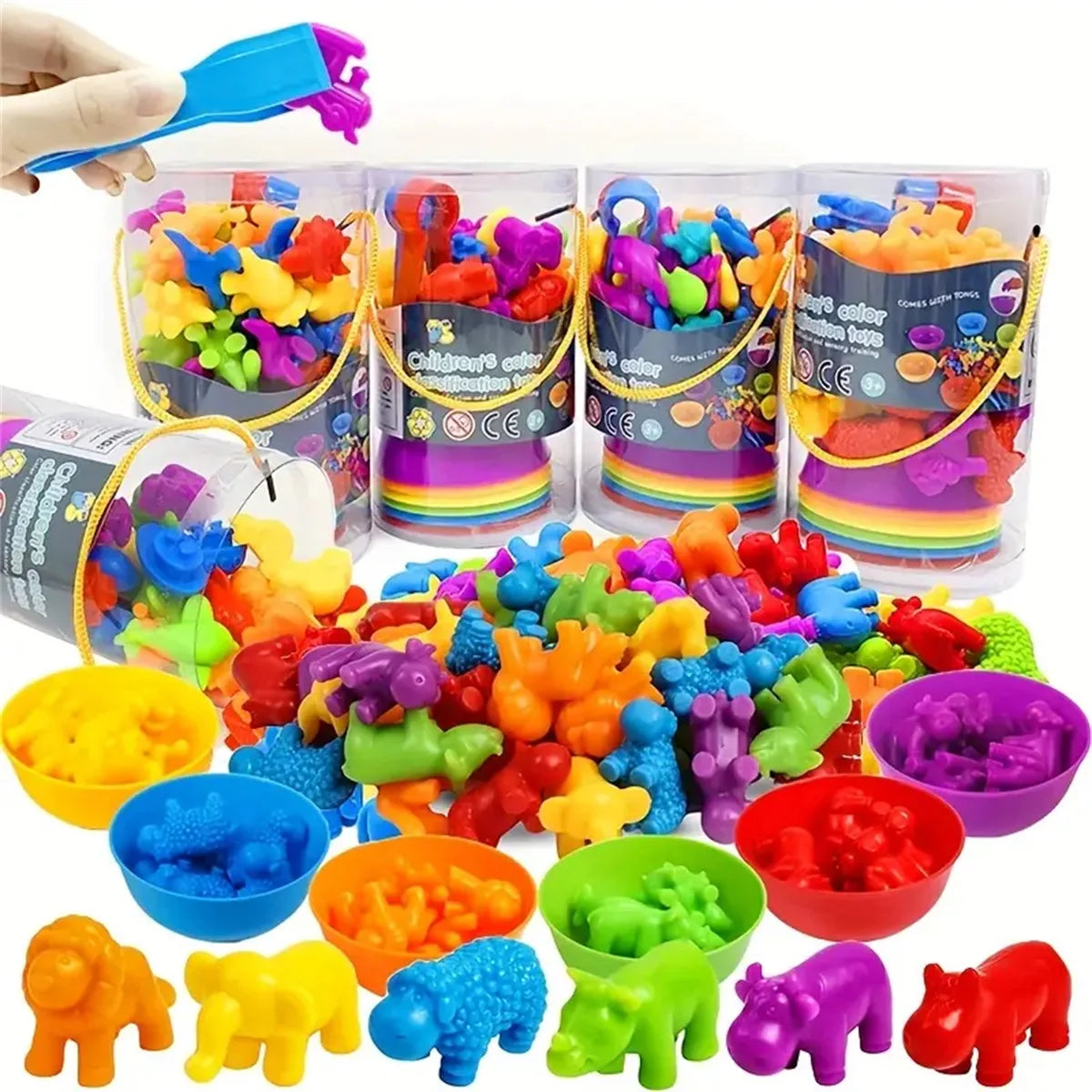 Counting and Sorting Toys with Rainbow Pom Poms for Kids