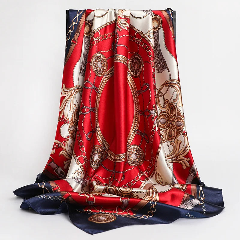 Women's Square Scarf 90cm Printed Silk Feel Headscarf and Shawl