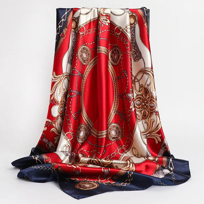 Women's Square Scarf 90cm Printed Silk Feel Headscarf and Shawl