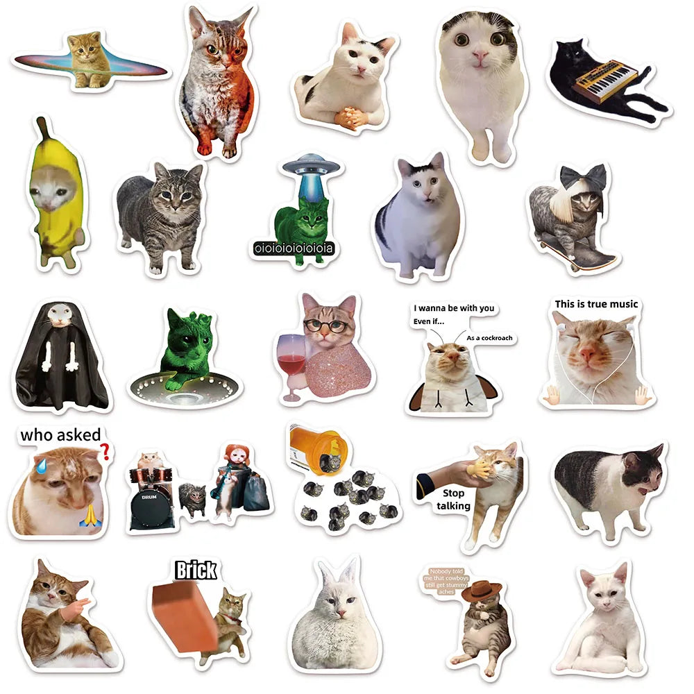50/100PCS Creative Network Popular Cat Meme Collection Hand Account DIY Graffiti Stickers Water Cup Skateboard Stickers