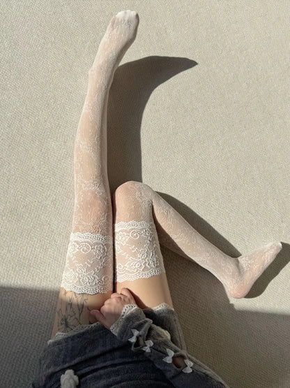 Women’s Fishnet Stockings – Lace Floral Thigh High Socks