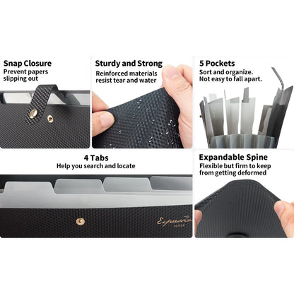 Expanding File Folder A4 5 Pocket Accordion Document Organizer