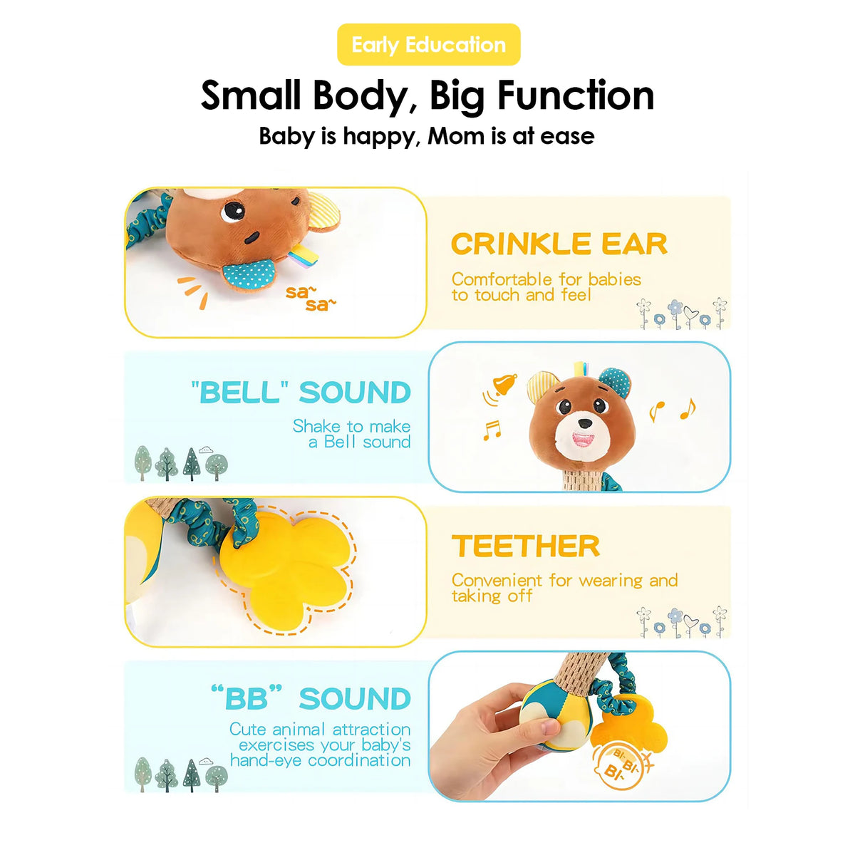 Soft Baby Rattle – Stuffed Animal Sensory & Crinkle Toy