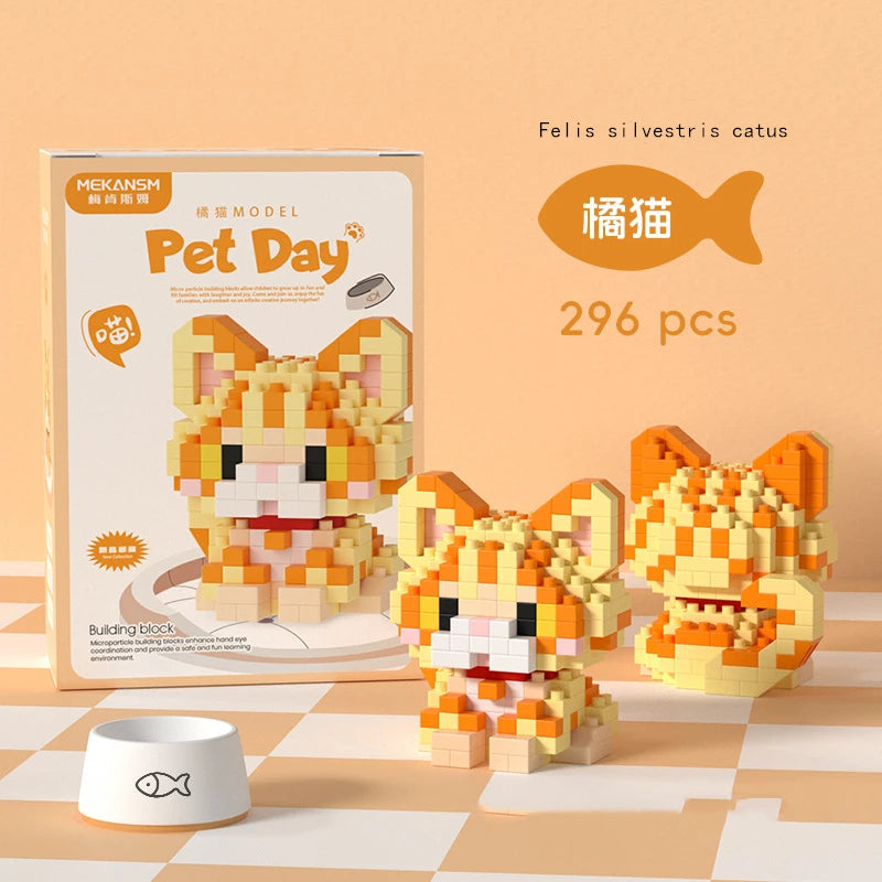 Mini Dog & Cat Building Block Model – Cute Pet Ornament