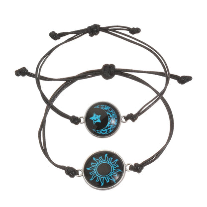 Sun Moon Couple Bracelets, Luminous Matching Rope Bracelets for Couples
