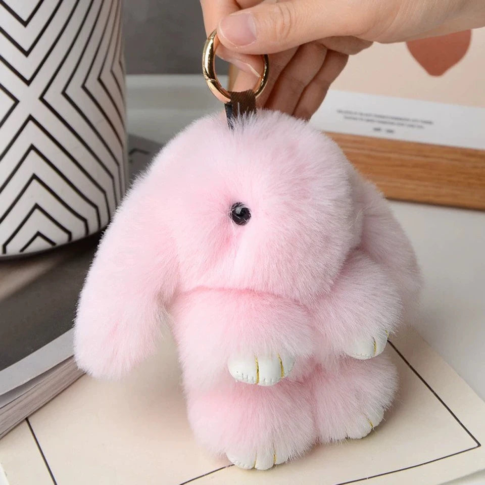 Rabbit Fur Keychain – Plush Bag Charm Animal Accessory